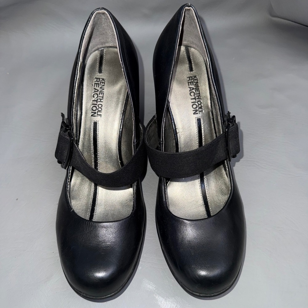 Kenneth‎ Cole Reaction Black Leather Mary Jane Platform Wood Block Heels  7.5M